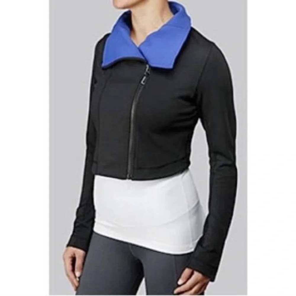 lululemon athletica Black Cropped Bomber Jacket with Purple Accents